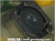 使用銀(Ag)鍍層的電源電感器(Power Inductors)，經(jīng)過推力測試后，零件端點(diǎn)上已經(jīng)看不到任何鍍層的痕跡了，所以其耐推力就比較小。