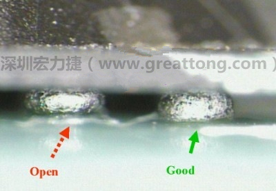 BGA錫球直徑變大，表示焊錫空焊(solder skip)