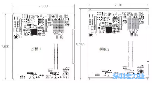 如圖11所示在兩種拼板中PCB單元的邊條位置不同，拼板1中邊條在長邊方向，而拼板2中邊條在短邊方向-深圳宏力捷