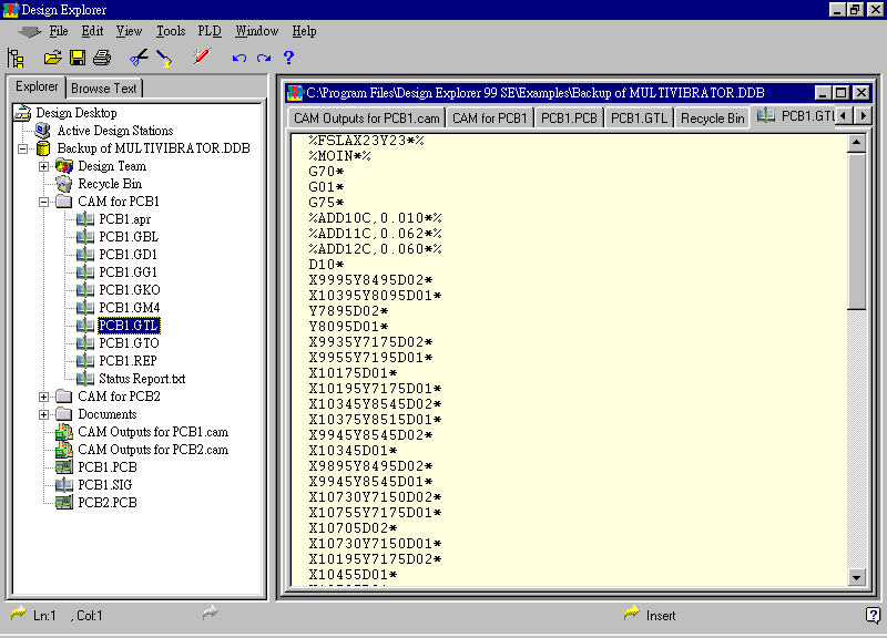 要檢查各Gerber輸出文件，則在瀏覽器中打開CAM Output for PCB1，即可看到一系列Gerber輸出文件。