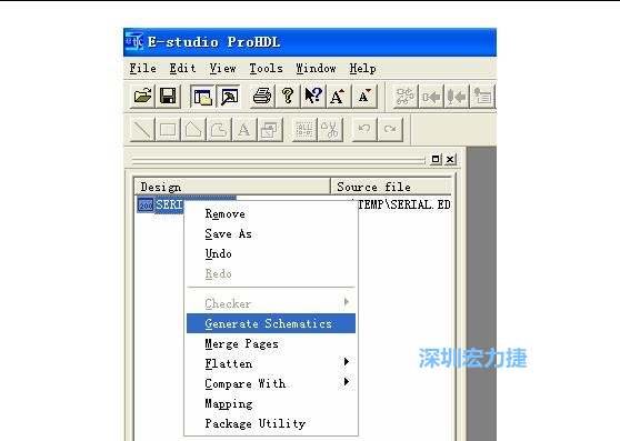 4．右鍵點(diǎn)擊 Serial.EDF 文件，選擇 Generate Schamatics：