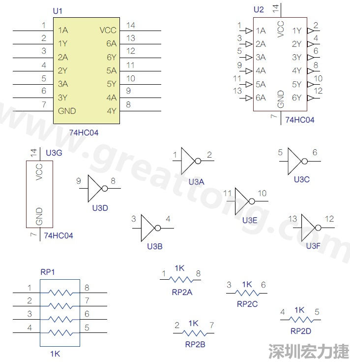 圖1 半導(dǎo)體元件供應(yīng)商所畫的電路圖符號(hào)是模擬元件的接腳圖，而非訊號(hào)流程。