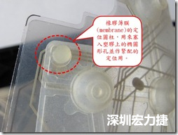 橡膠薄膜(membrane)的定位圓柱，可以用來塞入塑膠上的橢圓形孔洞，最為緊配的定位之用。