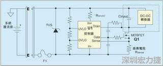 圖1：一個(gè)簡單的-48V熱插拔電路。