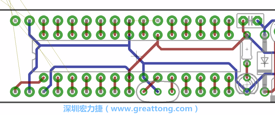 如果可以的話盡量讓接地線保持在電路板的背面，這樣它們就可以在可能范圍內(nèi)和最大的接地面連結(jié)在一起。